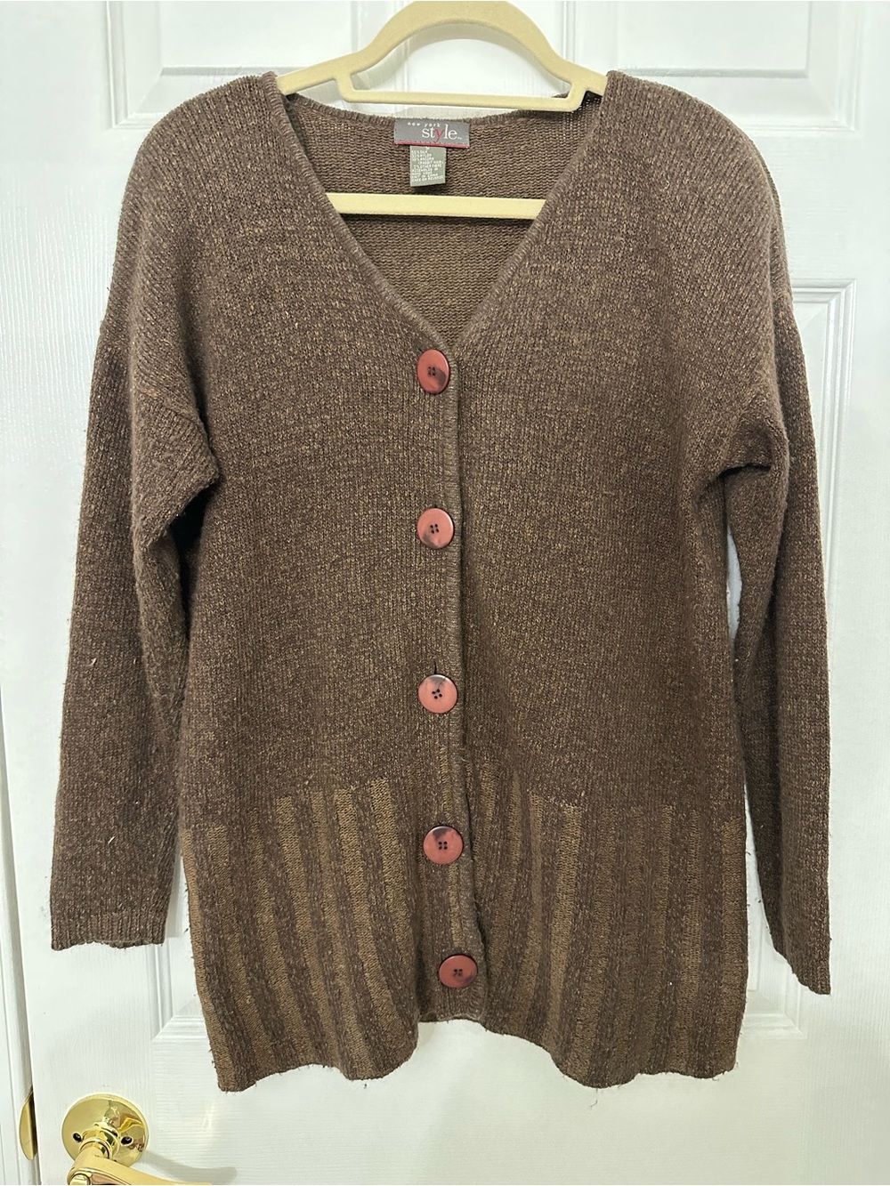 Style & Co. Brown Button-Front V-Neck Cardigan silk and angora